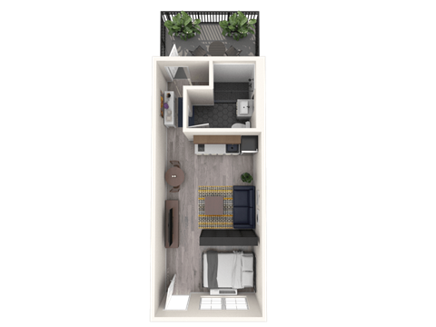 Floor plan for studio, 1 bath, 383 sqft